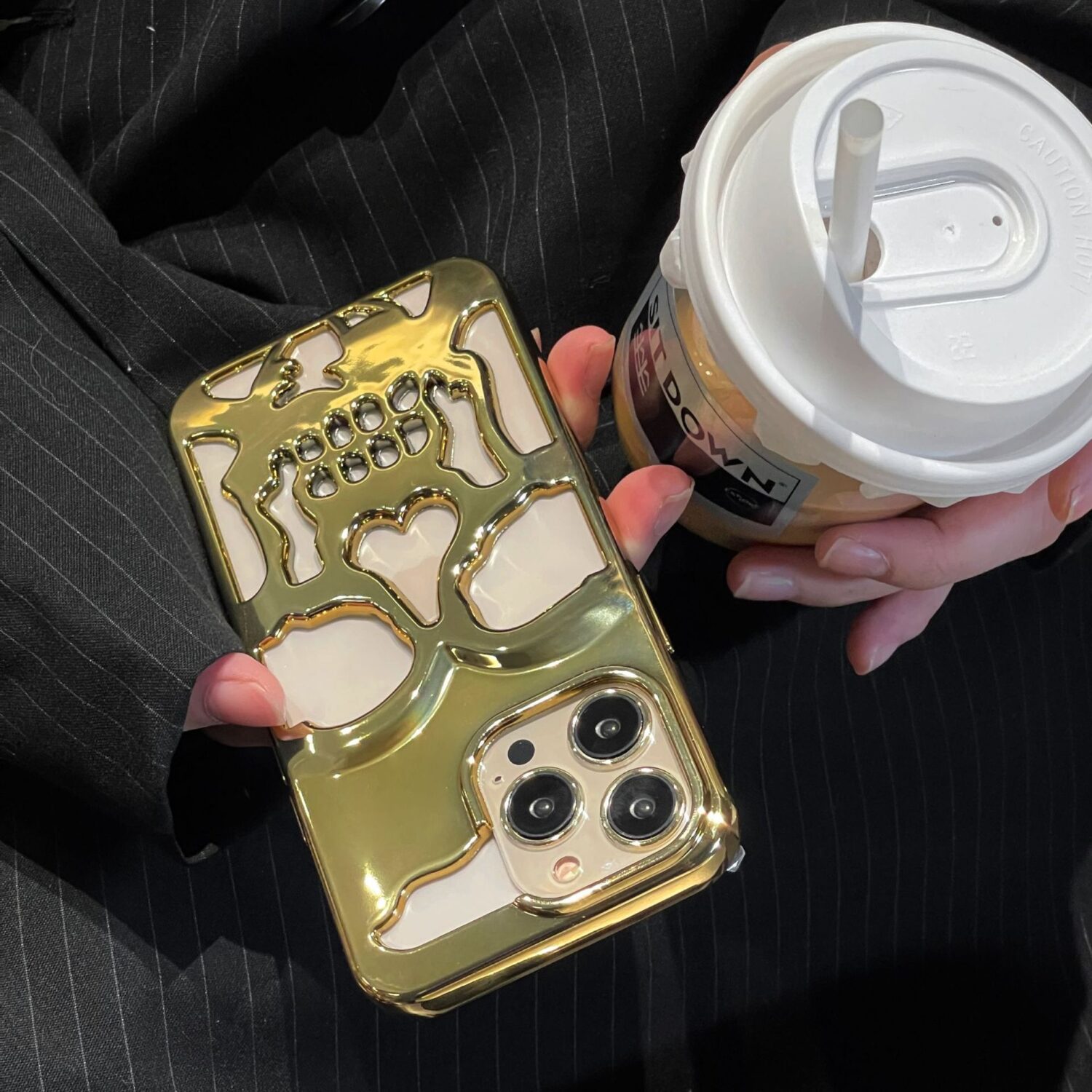 gold hollow skeleton phone case