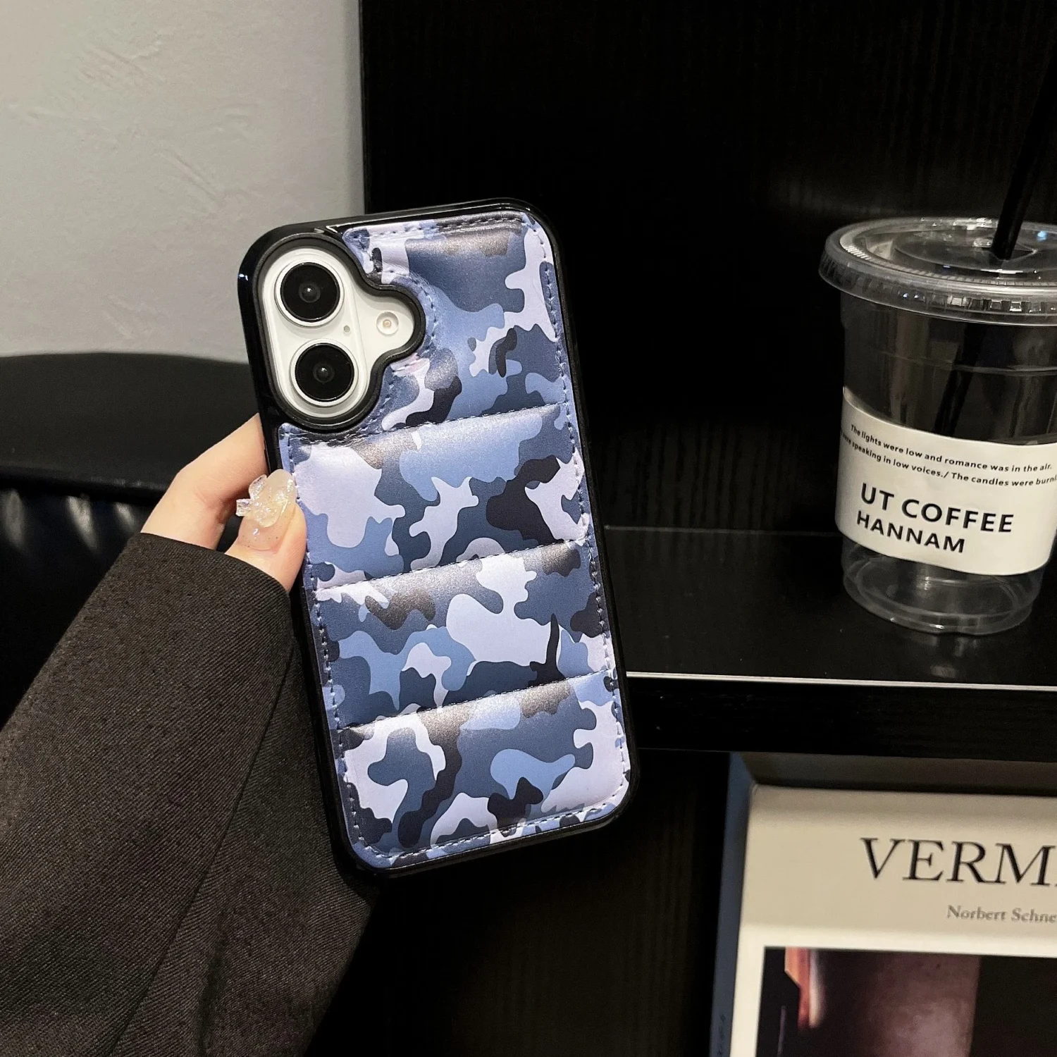 blue camo puffer phone case