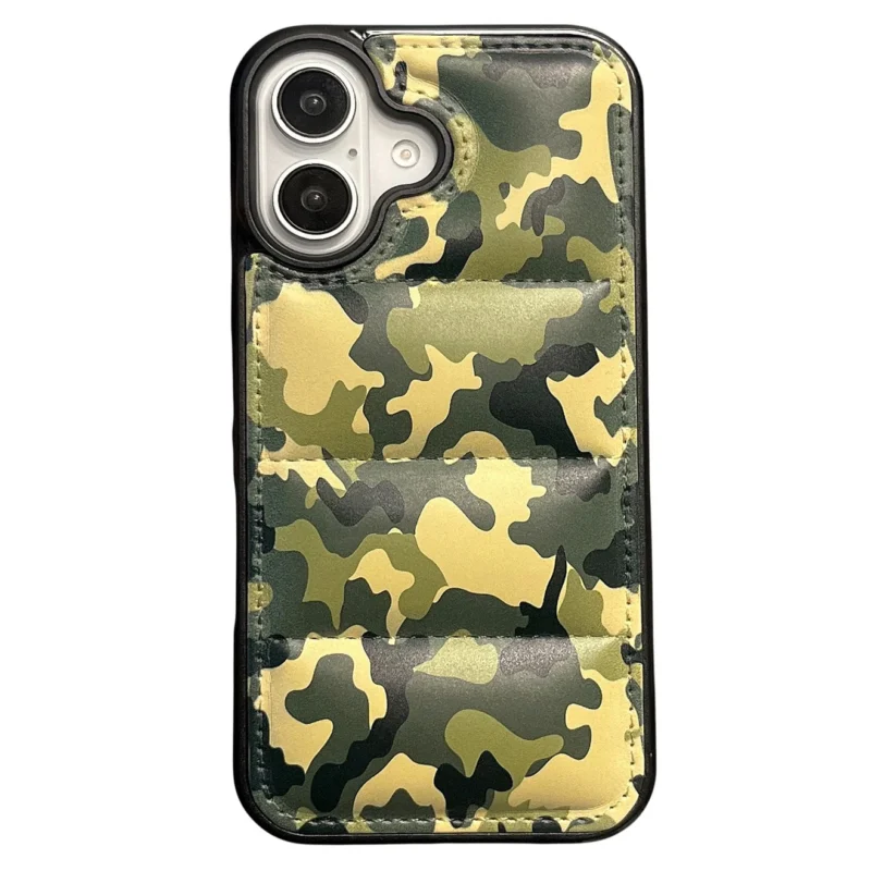 green camo puffer phone case