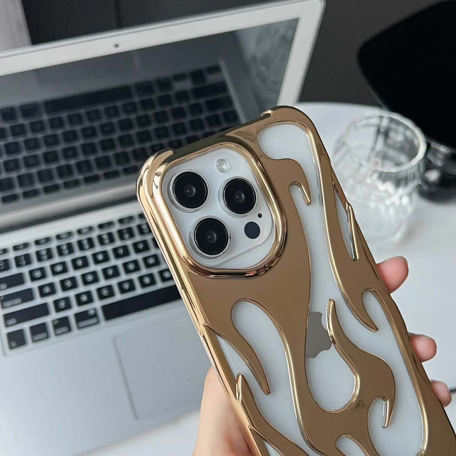 gold hollow flames phone case